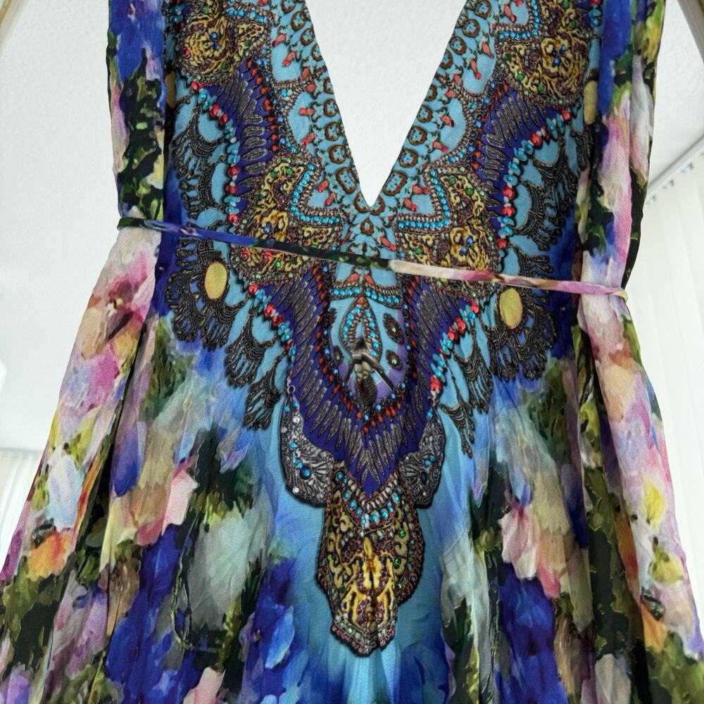 Shahida Parides Dress One Size Halter Rhinestone Watercolor Convertible 3 Way - Picture 5 of 9